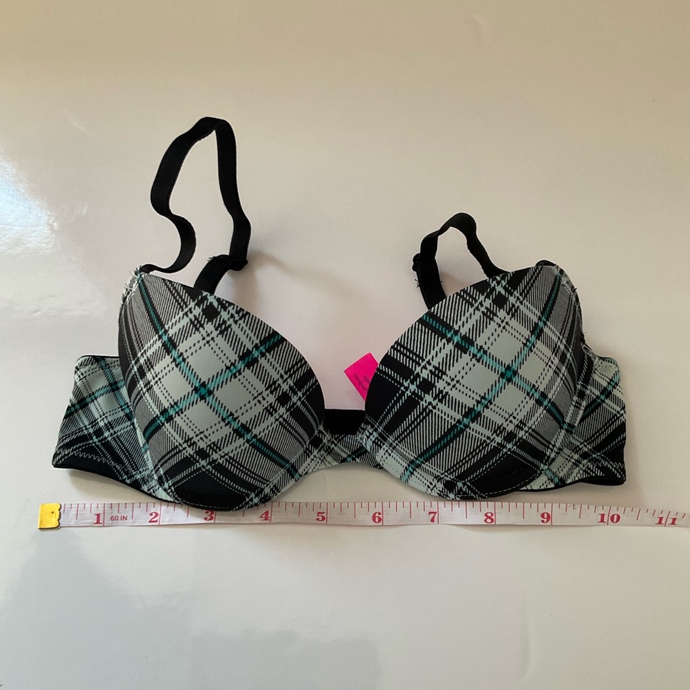 La Senza Remix Push Up Plunge Bra Teal Black Tartan Size 30A - Picture 9 of 9